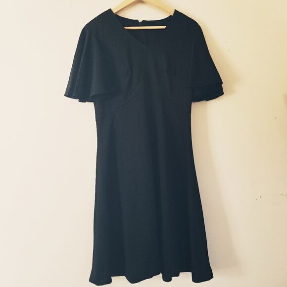 𝅺vintage 1970's Midi Black Flutter Fairie Sleeve Dress Size Medium - Picture 10 of 10